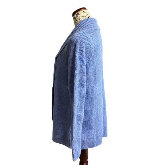 L.L. Bean Womens Sweater Blue Open Front Cardigan Shawl collar Tight Knit size L - Picture 4 of 8